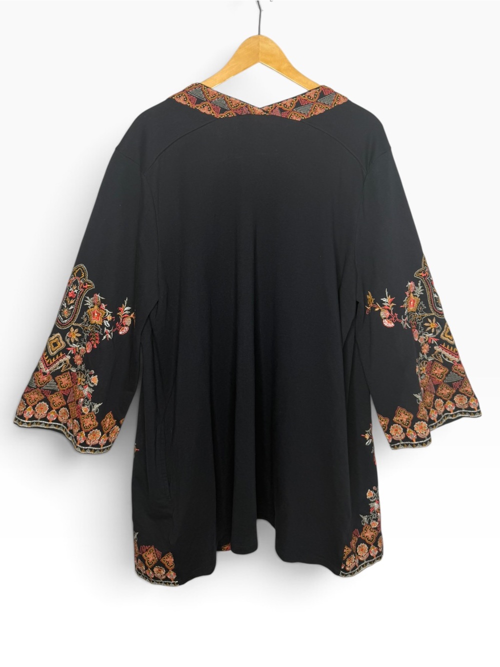 Soft Surroundings Black Embroidered Multicolor Kimono Open Cardigan 1X Boho - Picture 5 of 10